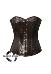 Brown Leather Crocodile Print Steampunk Waist Trainer Overbust Corset